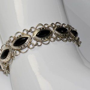 Vintage Onyx and Sterling Silver Bracelet
